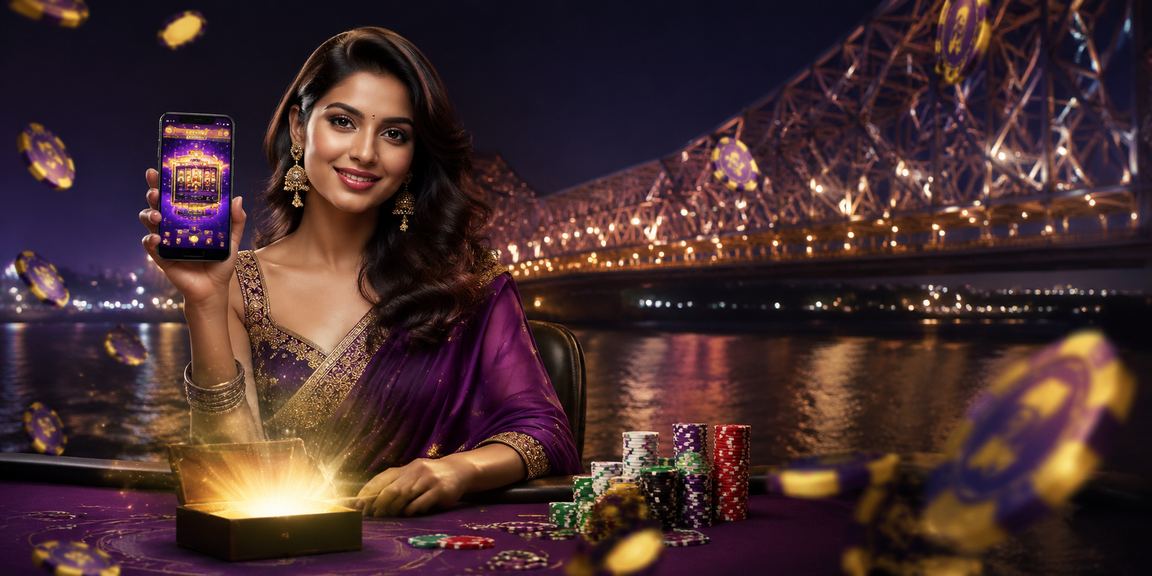 3watt platform player using mobile with Howrah Bridge in Kolkata