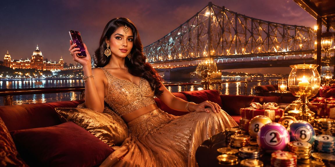 Live Casino gaming on mobile in Kolkata with Howrah Bridge backdrop